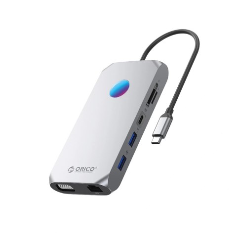 Stacja dokująca USB-C Orico XCR 12w1 RGB 3x USB-A 3.1 1x USB-A 2.0 1x USB-C PD 100 W 1x USB-C 3.1 1x HDMI 1.4 4K 30Hz 1x VGA 108