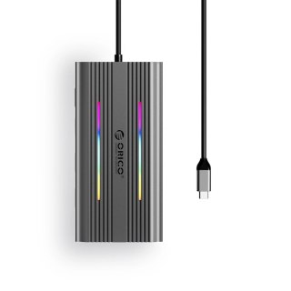 Stacja dokująca USB-C Orico XCR 12w1 RGB 3x USB-A USB-C PD 100W HDMI 4K VGA RJ45 Gigabit czytnik kart SD i microSD - szara