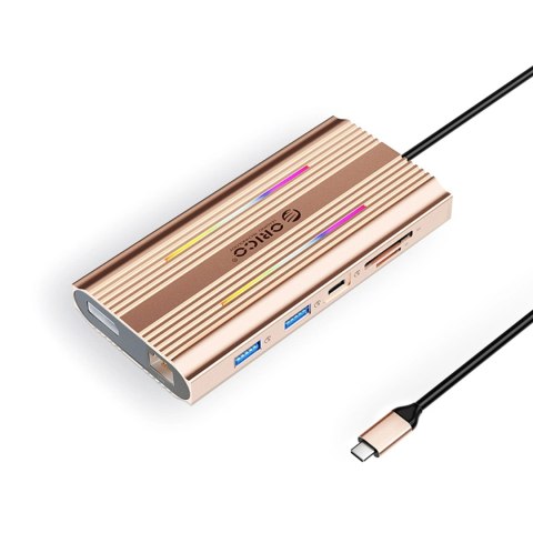Stacja dokująca USB-C Orico XDR 12w1 RGB USB-A USB-C 2x HDMI 4K 60 Hz DisplayPort 4K 60 Hz RJ45 Gigabit PD 100 W czytnik kart SD
