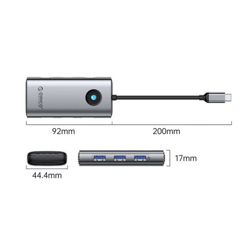 Stacja dokująca USB-C Orico PW11 6w1 3x USB-A 3.0 1x USB-C 3.0 1x USB-C PD 100 W 1x HDMI 4K 30Hz - szara