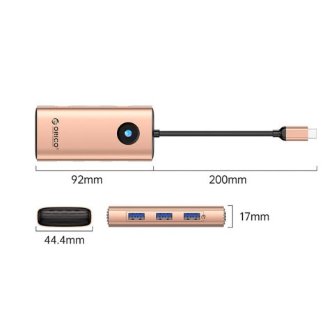 Stacja dokująca USB-C Orico PW11 6w1 3x USB-A 3.0 1x USB-C PD 100 W 1x HDMI 4K 30Hz 1x RJ45 2.5G Ethernet - różowo-złota