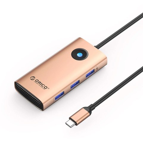Stacja dokująca USB-C Orico PW11 6w1 3x USB-A 3.0 1x USB-C PD 100 W 1x HDMI 4K 30Hz 1x RJ45 Gigabit Ethernet - różowo-złota