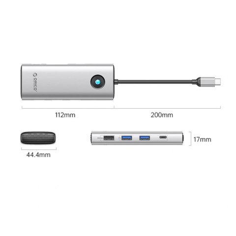 Stacja dokująca USB-C Orico PW11 8w1 2x USB-A 3.0 1x USB-A 2.0 1x USB-C 3.0 1x USB-C PD 100 W 1x HDMI 4K 60Hz 1x VGA 1080P 60Hz 