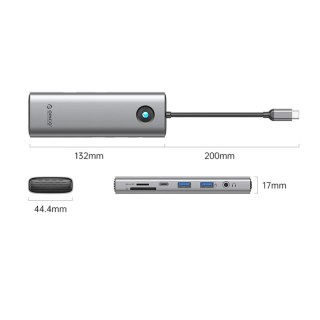 Stacja dokująca USB-C Orico PW11 9w1 2x USB-A 3.0 1x USB-C 3.0 1x USB-C PD 100 1x HDMI 4K 60Hz 1x microSD/SD 1x RJ45 2.5G Ethern