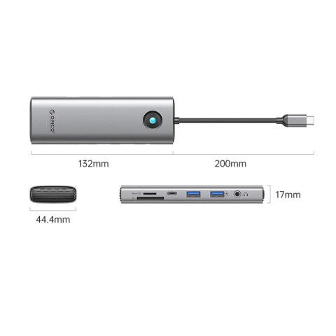 Stacja dokująca USB-C Orico PW11 9w1 2x USB-A 3.0 1x USB-C 3.0 1x USB-C PD 100 1x HDMI 4K 60Hz 1x microSD/SD 1x RJ45 2.5G Ethern