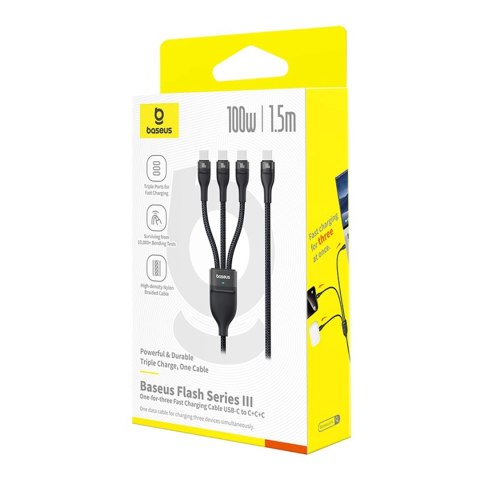 Kabel Baseus Flash Series 3 100W 3w1 USB-C - 3xUSB-C 1,5m - czarny