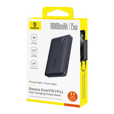 Powerbank Baseus EnerFill FP11 10000mAh 15W (z czarnym kablem Simple USB-C - USB-C 20V/3A 30cm) - czarny