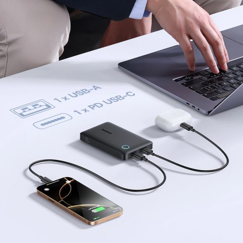 Powerbank Baseus EnerFill FP11 10000mAh 15W (z czarnym kablem Simple USB-C - USB-C 20V/3A 30cm) - czarny