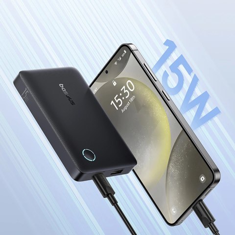 Powerbank Baseus EnerFill FP11 10000mAh 15W (z czarnym kablem Simple USB-C - USB-C 20V/3A 30cm) - czarny