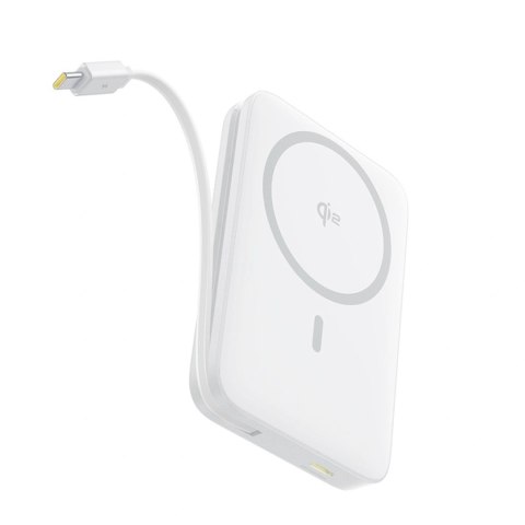 Powerbank Baseus PicoGo 10000mAh 27W Qi2 kompatybilny z MagSafe z wbudowanym kablem USB-C - biały