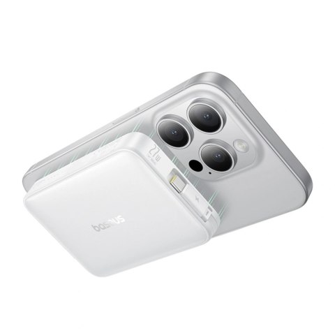 Powerbank Baseus PicoGo 10000mAh 27W Qi2 kompatybilny z MagSafe z wbudowanym kablem USB-C - biały