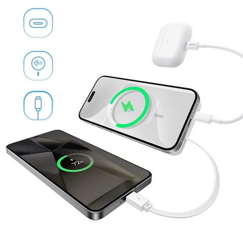 Powerbank Baseus PicoGo 10000mAh 27W Qi2 kompatybilny z MagSafe z wbudowanym kablem USB-C - biały