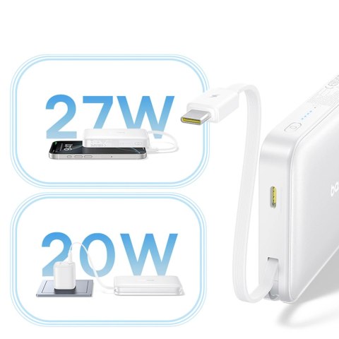 Powerbank Baseus PicoGo 10000mAh 27W Qi2 kompatybilny z MagSafe z wbudowanym kablem USB-C - biały