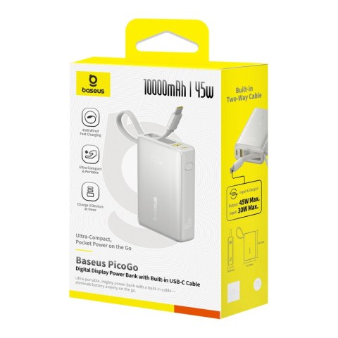 Powerbank Baseus PicoGo 10000mAh 45W z wyświetlaczem cyfrowym z wbudowanym kablem USB-C - tytanowy