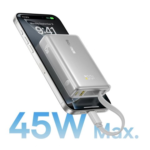 Powerbank Baseus PicoGo 10000mAh 45W z wyświetlaczem cyfrowym z wbudowanym kablem USB-C - tytanowy