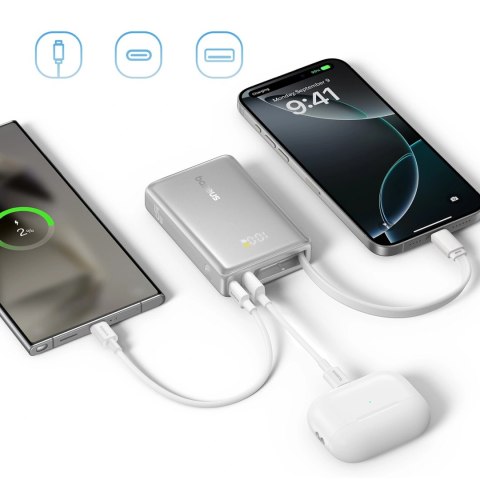 Powerbank Baseus PicoGo 10000mAh 45W z wyświetlaczem cyfrowym z wbudowanym kablem USB-C - tytanowy