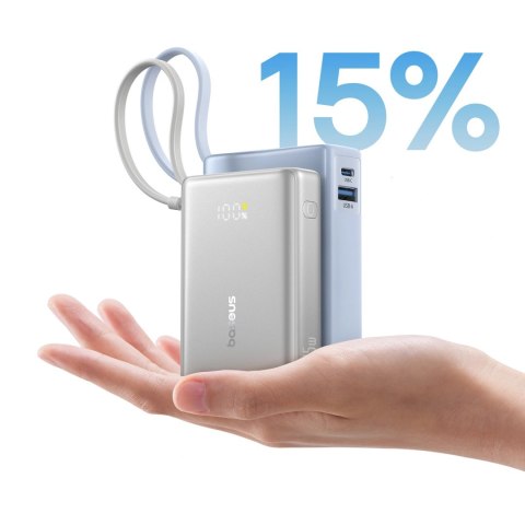 Powerbank Baseus PicoGo 10000mAh 45W z wyświetlaczem cyfrowym z wbudowanym kablem USB-C - tytanowy