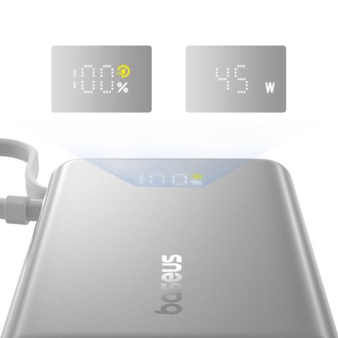Powerbank Baseus PicoGo 10000mAh 45W z wyświetlaczem cyfrowym z wbudowanym kablem USB-C - tytanowy