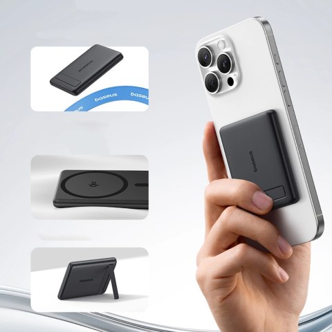 Powerbank Baseus PicoGo AM31 Qi2 5000mAh 20W kompatybilny z MagSafe z podstawką (z czarnym kablem Simple Braided USB-C - USB-C 3
