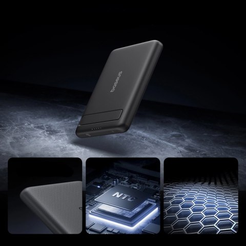 Powerbank Baseus PicoGo AM31 Qi2 5000mAh 20W kompatybilny z MagSafe z podstawką (z czarnym kablem Simple Braided USB-C - USB-C 3