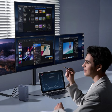 Stacja dokująca USB-C Baseus UnionJoy 2xHDMI4K@60Hz 1xDP4K@60Hz 3xUSB-A3.0 2xUSB-C3.0 2xUSB-A2.0 1xRJ45 PD PC 1xSD+TF 1x3.5mm mi