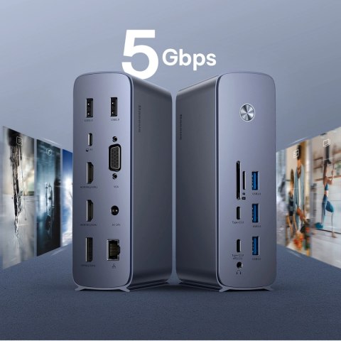 Stacja dokująca USB-C Baseus UnionJoy 2xHDMI4K@60Hz 1xDP4K@60Hz 3xUSB-A3.0 2xUSB-C3.0 2xUSB-A2.0 1xRJ45 PD PC 1xSD+TF 1x3.5mm mi