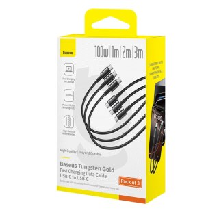 Zestaw kabli Baseus Tungsten Gold 100W USB-C - USB-C 1m 2m 3m - czarny