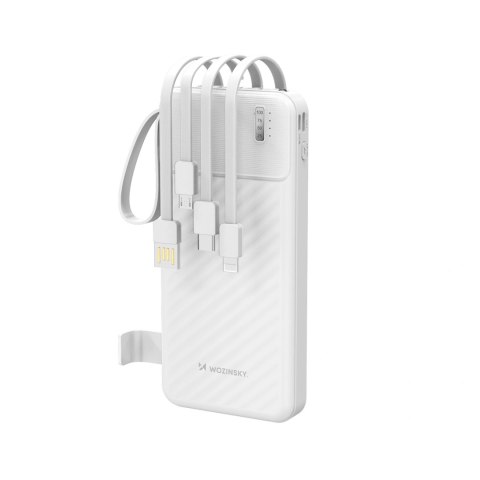 Powerbank Wozinsky W11-W 10000mAh 10W z wbudowanymi kablami i latarką - biały
