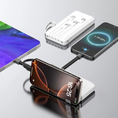 Powerbank Wozinsky W11-W 10000mAh 10W z wbudowanymi kablami i latarką - biały
