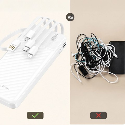 Powerbank Wozinsky W11-W 10000mAh 10W z wbudowanymi kablami i latarką - biały