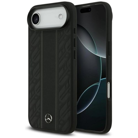 Etui Mercedes Leather Laurel Leaves Stripes MagSafe do iPhone 17 Air - czarne
