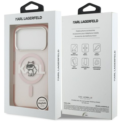 Karl Lagerfeld nakładka do iPhone 17 Pro 6,3" IML Choupette Sketch Logo MagSafe różowa