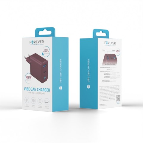 Forever ładowarka sieciowa GaN PD Vibe-TC45AC 1x USB-C 1x USB 45W ciemna wiśnia