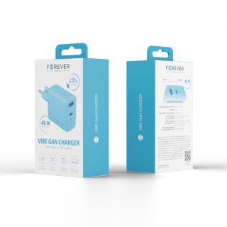 Forever ładowarka sieciowa GaN PD Vibe-TC45AC 1x USB-C 1x USB 45W jasnoniebieska