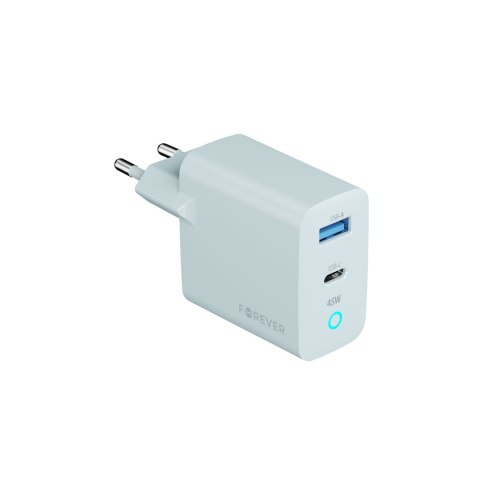 Forever ładowarka sieciowa GaN PD Vibe-TC45AC 1x USB-C 1x USB 45W srebrna