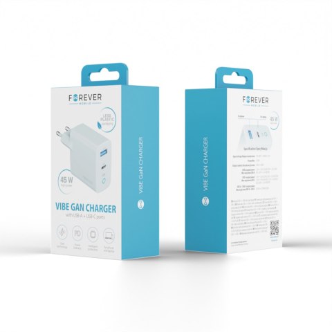 Forever ładowarka sieciowa GaN PD Vibe-TC45AC 1x USB-C 1x USB 45W srebrna