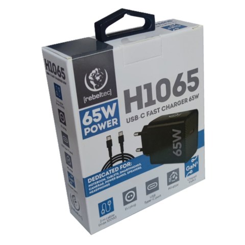 Ładowarka sieciowa Rebeltec H1065 65W z kablem USB-C na USB-C 2m czarna