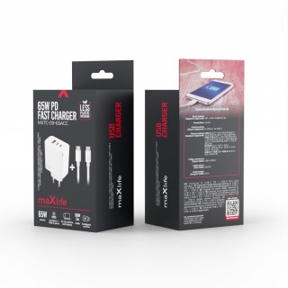 Maxlife ładowarka sieciowa PD QC MXTC-09-65ACC 2x USB-C 1x USB 65W biała + kabel USB-C - USB-C 2,0m 100W