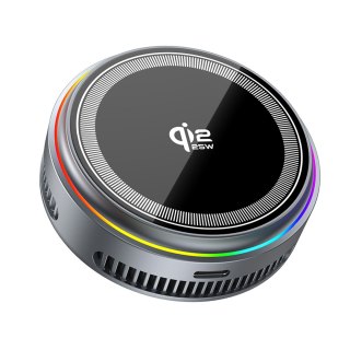 XO ładowarka bezprzewodowa indukcyjna QI2.2 CX043 magnetyczna 25W szara z LED i chłodzeniem