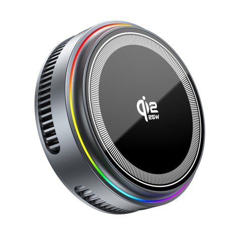 XO ładowarka bezprzewodowa indukcyjna QI2.2 CX043 magnetyczna 25W szara z LED i chłodzeniem