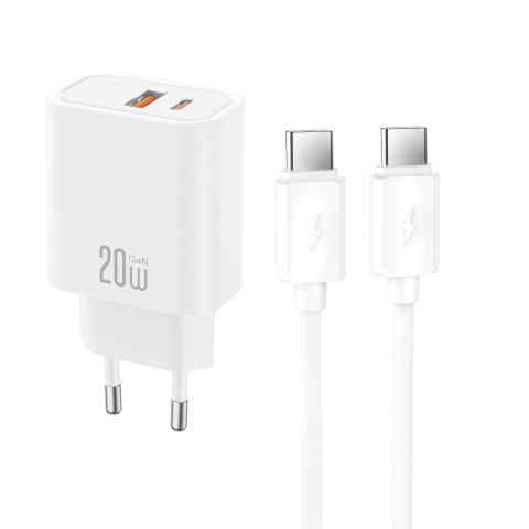 XO ładowarka sieciowa CE40 PD 20W 1x USB-C 1x USB biała + kabel USB-C - USB-C