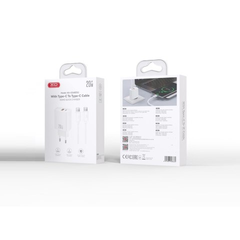 XO ładowarka sieciowa CE40 PD 20W 1x USB-C 1x USB biała + kabel USB-C - USB-C