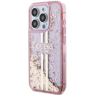 Guess nakładka do iPhone 15 Pro Max 6,7" GUHCP15XLFCSEGP różowa HC LIQ. GLITTER GOLD STRIPES
