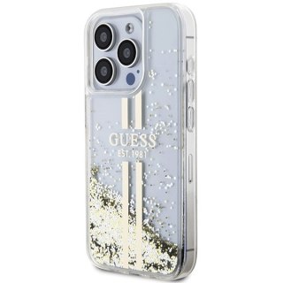 Guess nakładka do iPhone 15 Pro Max 6,7" GUHCP15XLFCSEGT transparentna HC LIQ. GLITTER GOLD STRIPES