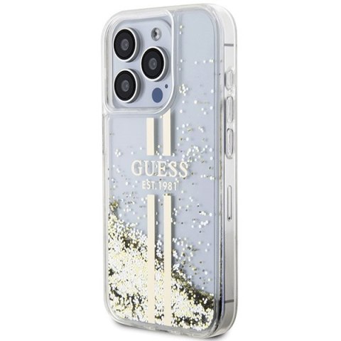 Guess nakładka do iPhone 15 Pro Max 6,7" GUHCP15XLFCSEGT transparentna HC LIQ. GLITTER GOLD STRIPES Guess nakładka do iPhone 15 Pro Max 6,7" GUHCP15XLFCSEGT transparentna HC LIQ. GLITTER GOLD STRIPES