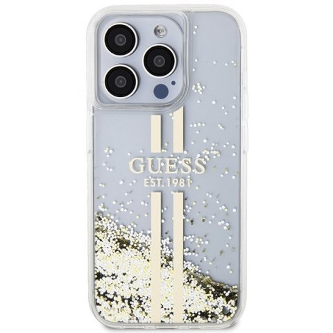 Guess nakładka do iPhone 15 Pro Max 6,7" GUHCP15XLFCSEGT transparentna HC LIQ. GLITTER GOLD STRIPES Guess nakładka do iPhone 15 Pro Max 6,7" GUHCP15XLFCSEGT transparentna HC LIQ. GLITTER GOLD STRIPES