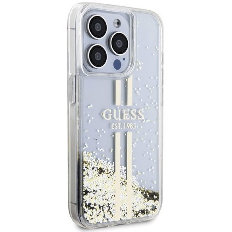 Guess nakładka do iPhone 15 Pro Max 6,7" GUHCP15XLFCSEGT transparentna HC LIQ. GLITTER GOLD STRIPES Guess nakładka do iPhone 15 Pro Max 6,7" GUHCP15XLFCSEGT transparentna HC LIQ. GLITTER GOLD STRIPES