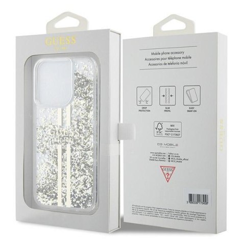 Guess nakładka do iPhone 15 Pro Max 6,7" GUHCP15XLFCSEGT transparentna HC LIQ. GLITTER GOLD STRIPES Guess nakładka do iPhone 15 Pro Max 6,7" GUHCP15XLFCSEGT transparentna HC LIQ. GLITTER GOLD STRIPES