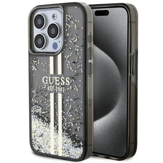 Guess nakładka do iPhone 15 Pro Max 6,7" czarna HC LIQ. GLITTER GOLD STRIPES