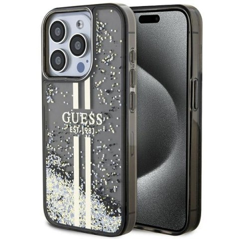 Guess nakładka do iPhone 15 Pro Max 6,7" czarna HC LIQ. GLITTER GOLD STRIPES Guess nakładka do iPhone 15 Pro Max 6,7" czarna HC LIQ. GLITTER GOLD STRIPES